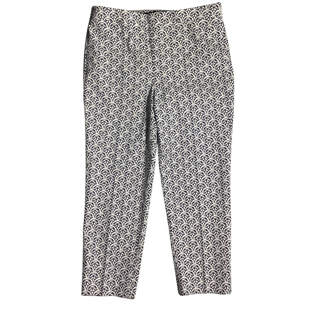Talbots White Navy Chatham Crop Pants Women 10 — Geometric, Stretch, Classic